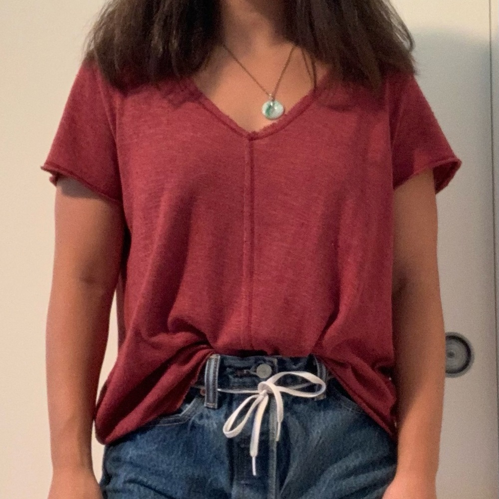 Maroon Distressed T Shirt